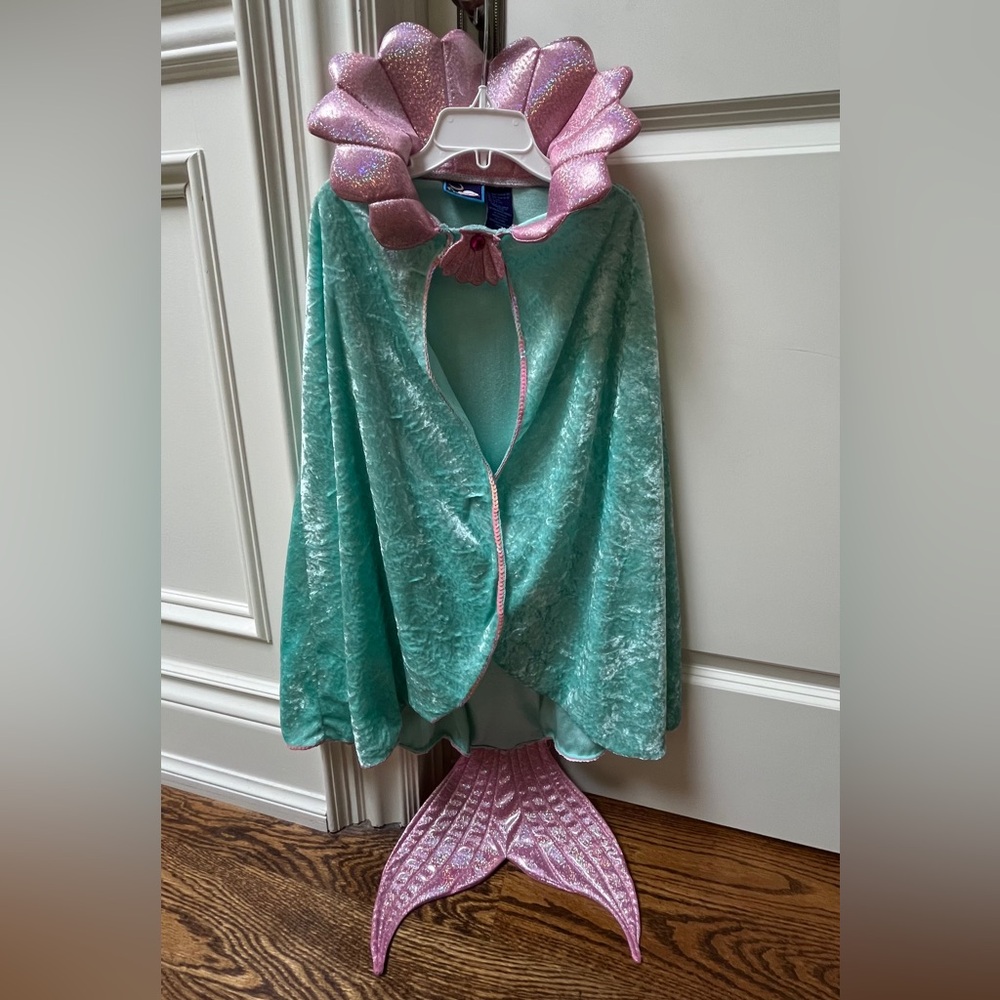 Mermaid Cape Costume with Pink and Green Colours and Pink Headband OS 4-7